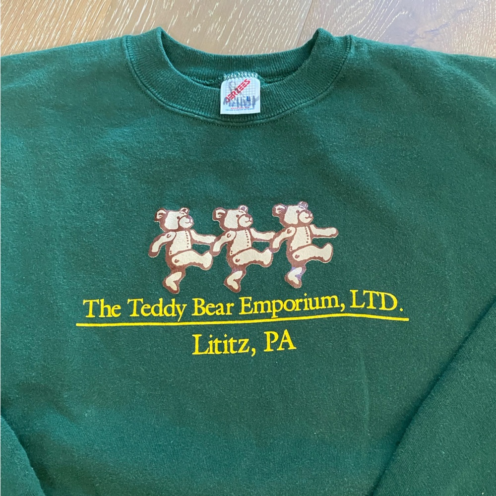 Jerzees Vintage Green Sweatshirt with Teddybears Size Large - Picture 2 of 5